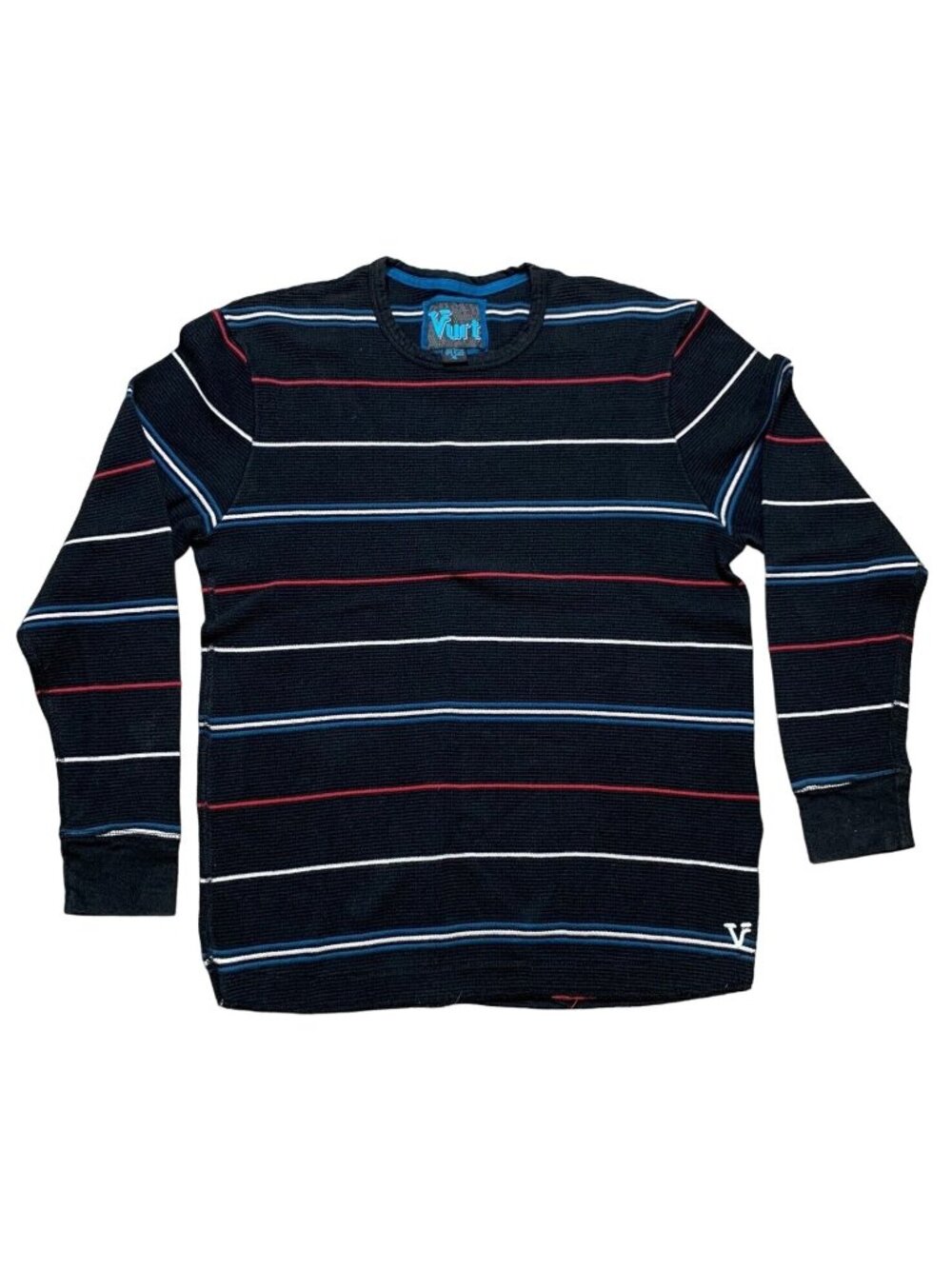 VURT Knit Sweater Mens Size XL Black Striped Long Sleeve Pullover Crew Neck